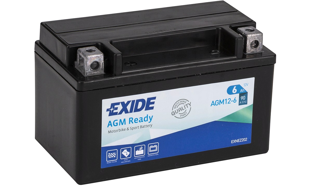 Exide AGM12-6 Maintenance free Motorcycle Battery Size
