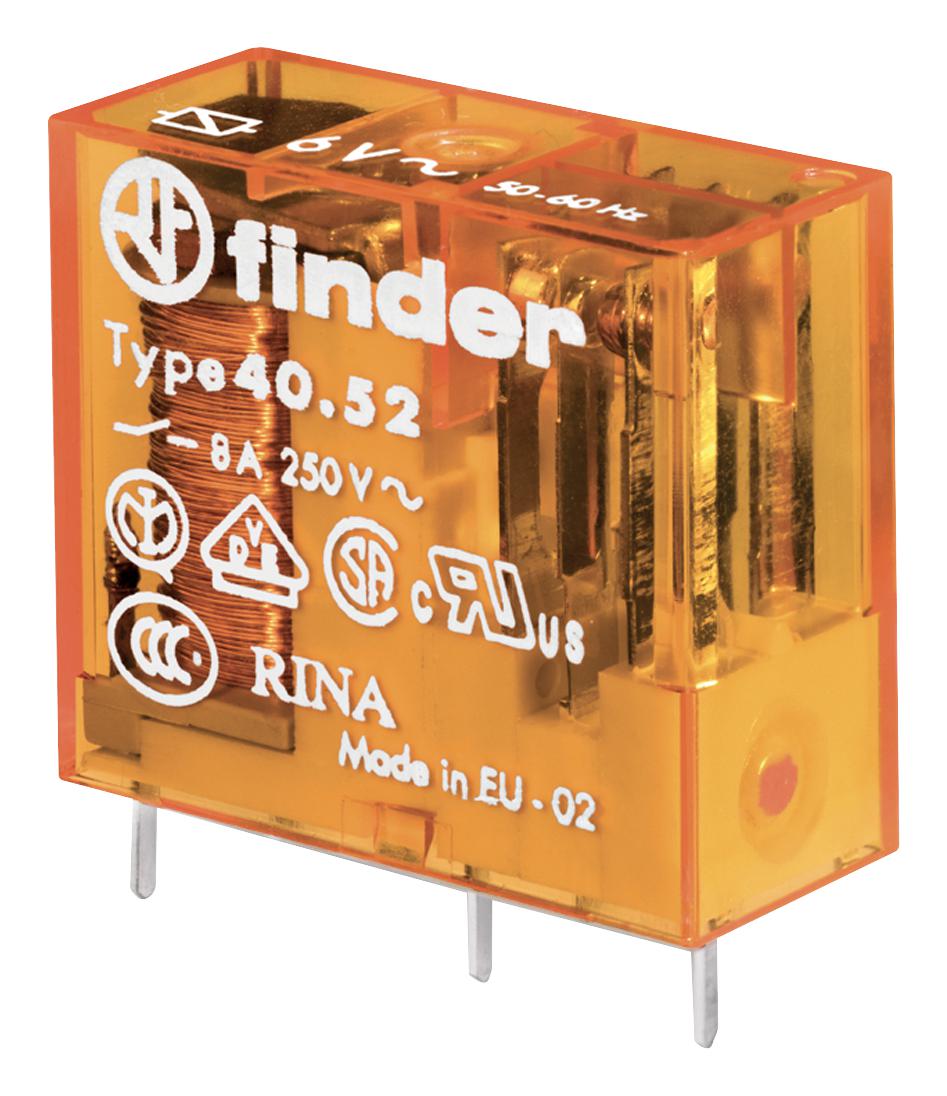 Finder Relays Relays 40.52.8.024.4000 Power Relay, Dpdt, 24Vac, 8A