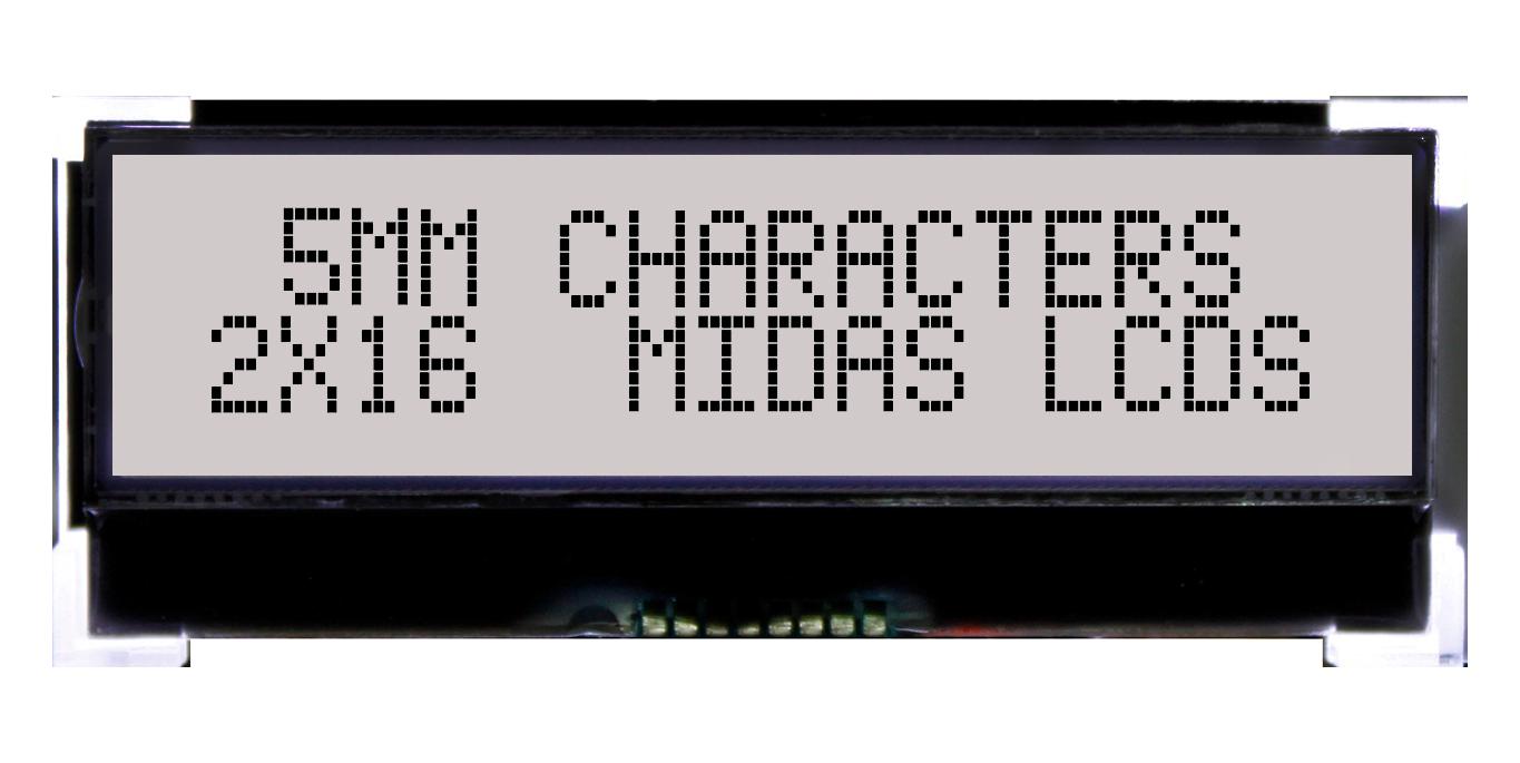 Midas Displays Mccog21605D6W-Fpti Lcd Display, Cog, 16 X 2, Fstn, 5V