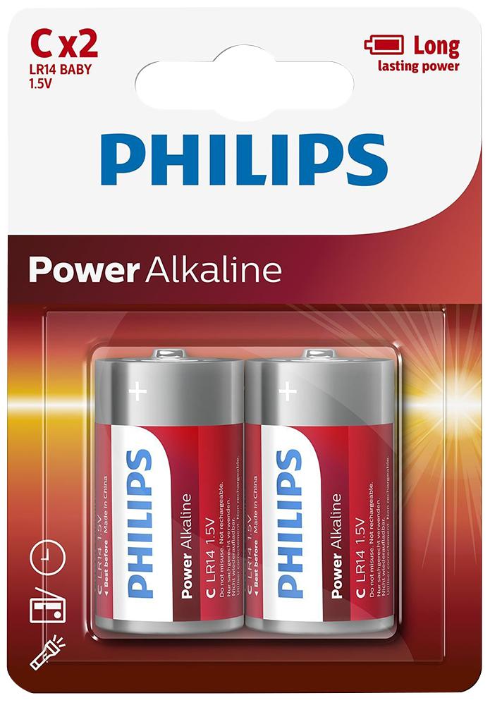 Philips Philr14 Battery, Power Alkaline C 2Pk