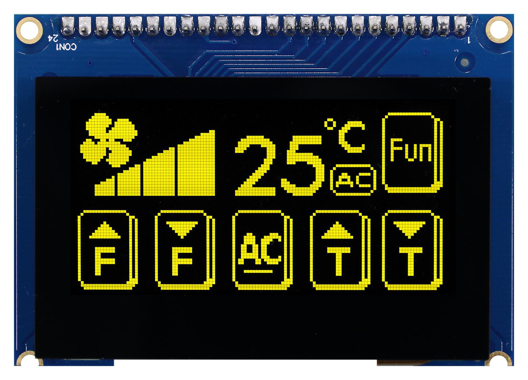 Midas Displays Mdob128064T1D-Ypc Display, 128 X 64, Cob, Yel On Blk, 3V