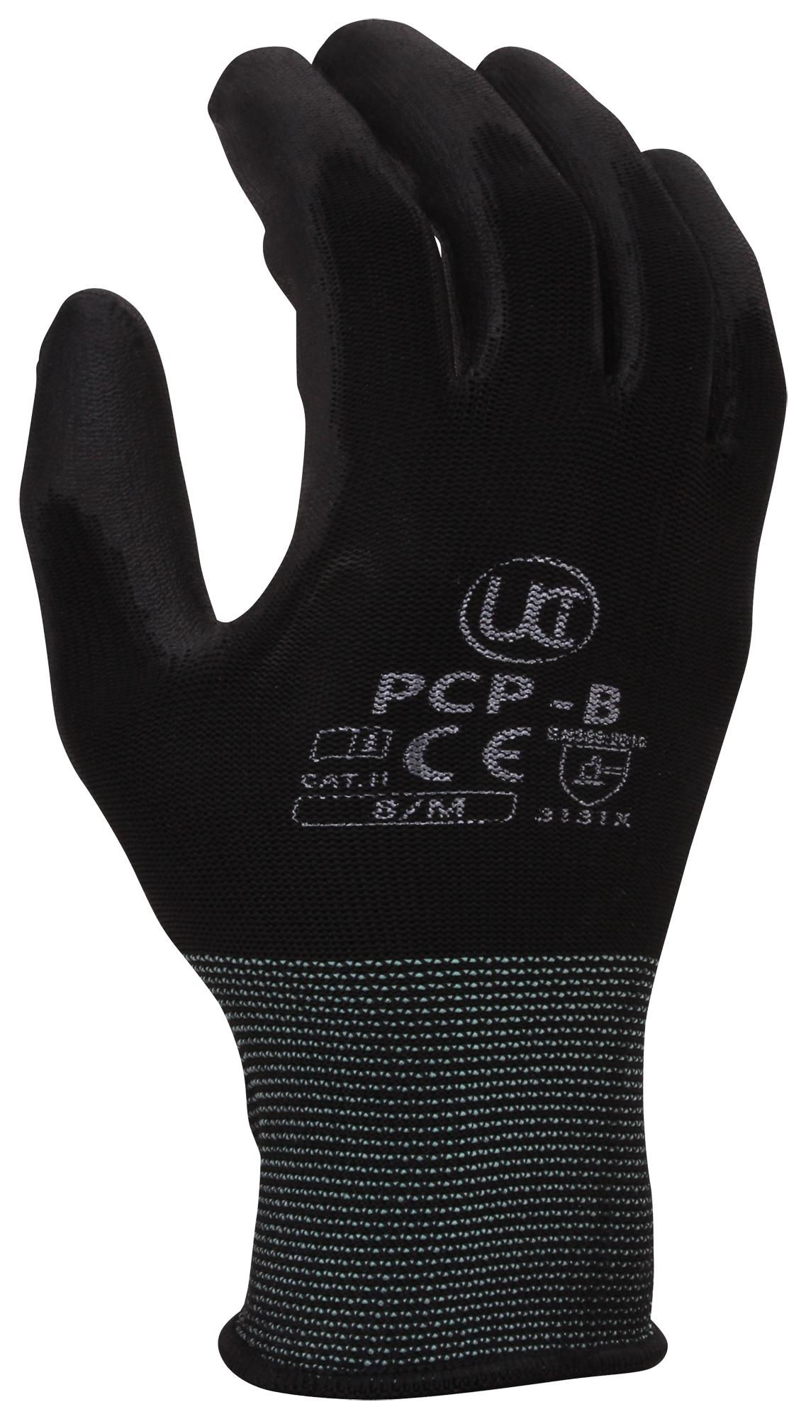 Uci G/pcp-B/06 Gloves, Pu Coated Polyester, Black, Xs