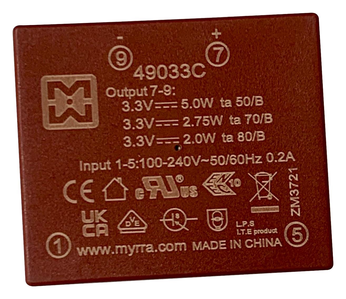 Myrra 49033C Power Supply, Ac-Dc, 3.3V, 1.5A