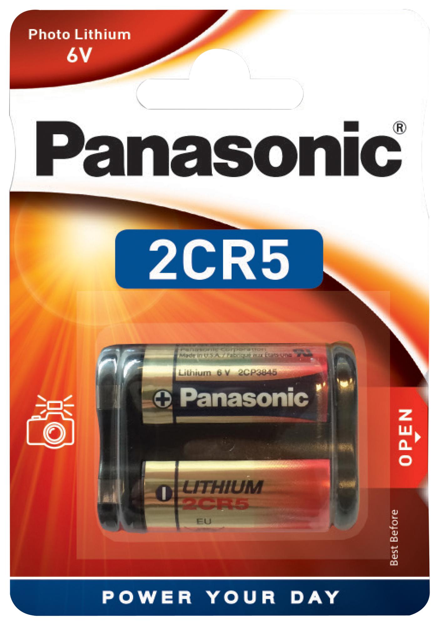 Panasonic 2Cr-5L/1Bp Battery, Lithium Manganese Dioxide, 6V
