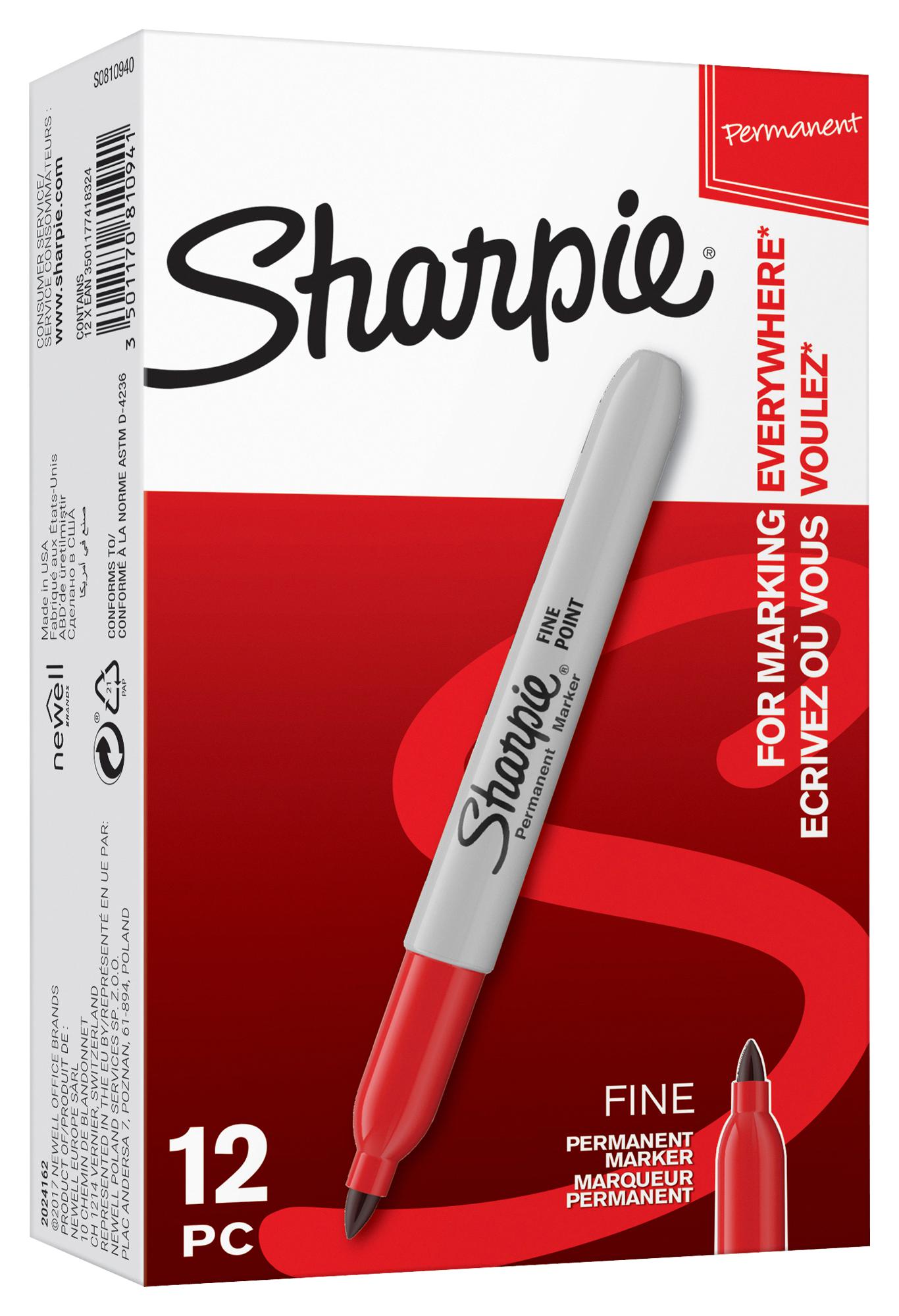 Sharpie S0810940 Marker Fine Tip, Red, 12Pk