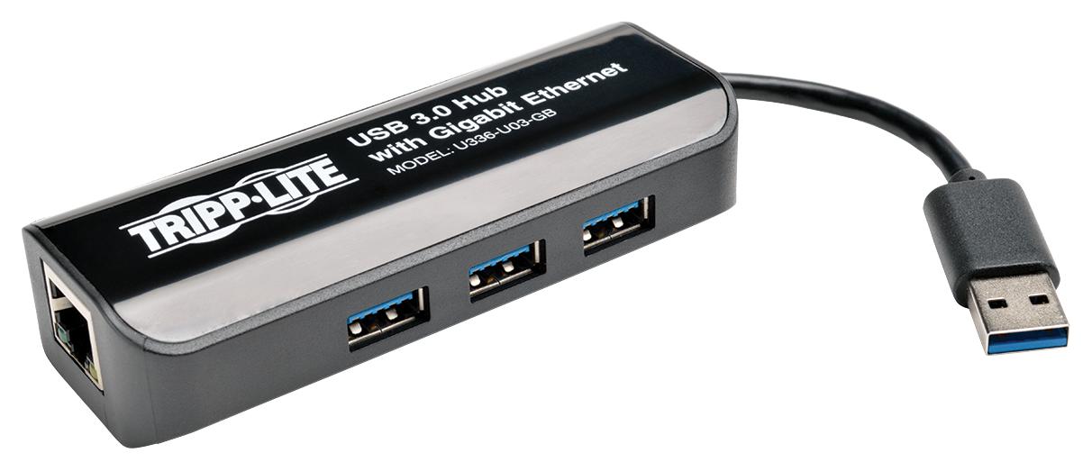 Eaton Tripp Lite U336-U03-Gb Adapter+Hub, 3P, Usb 3.0-Ethernet, 1Gbps