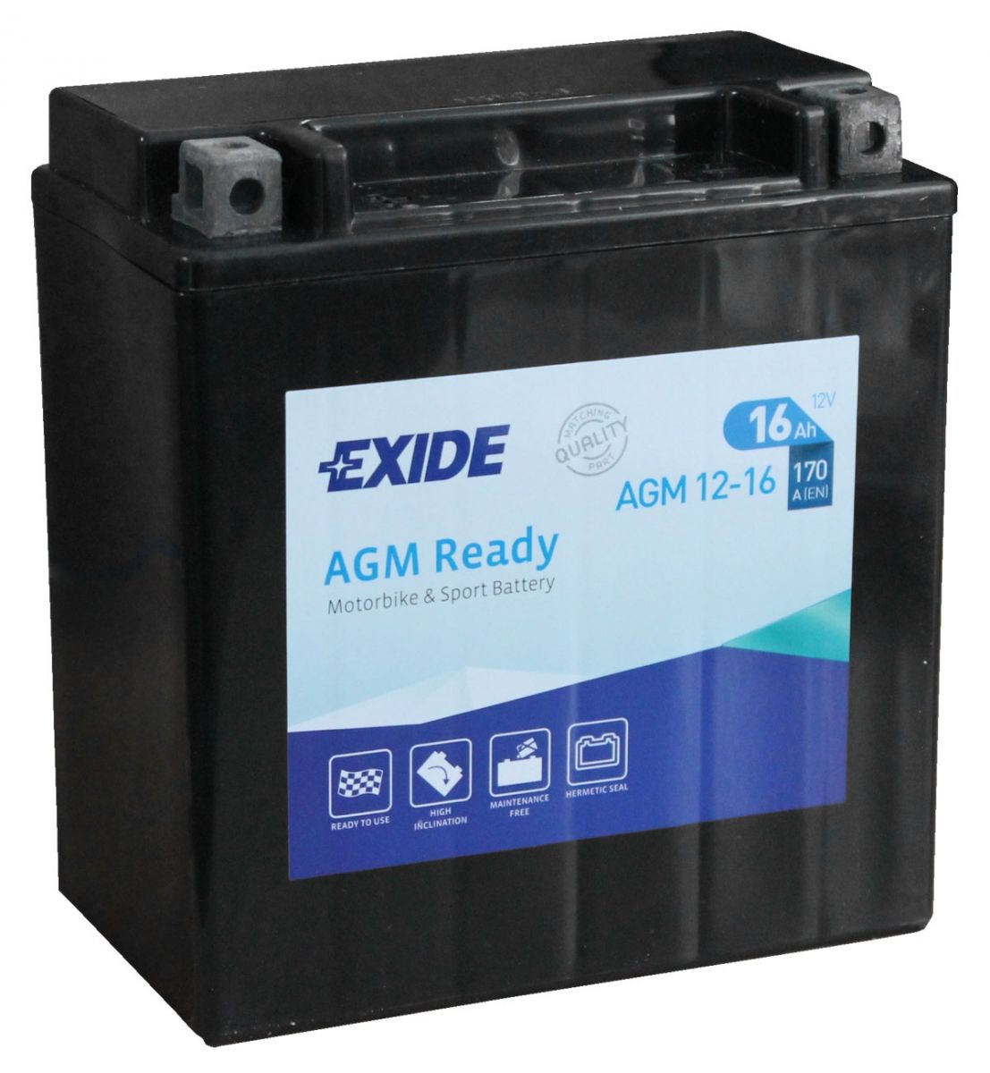 EXIDE AGM12-16 Maintenance free Motorcycle Battery Size