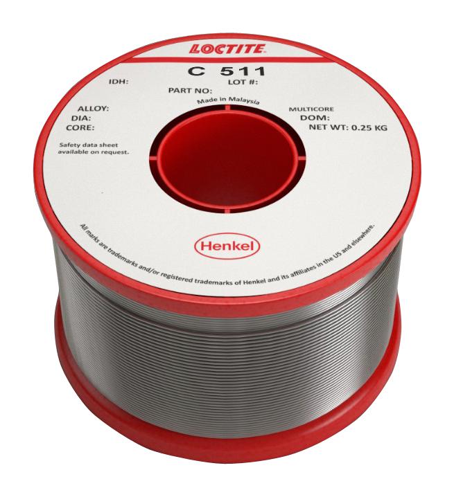 Multicore/loctite C 511 96Sc 3C 0.23mm Gn 250G Solder Wire, 95.5/3.5/0.7, 217Deg, 250G