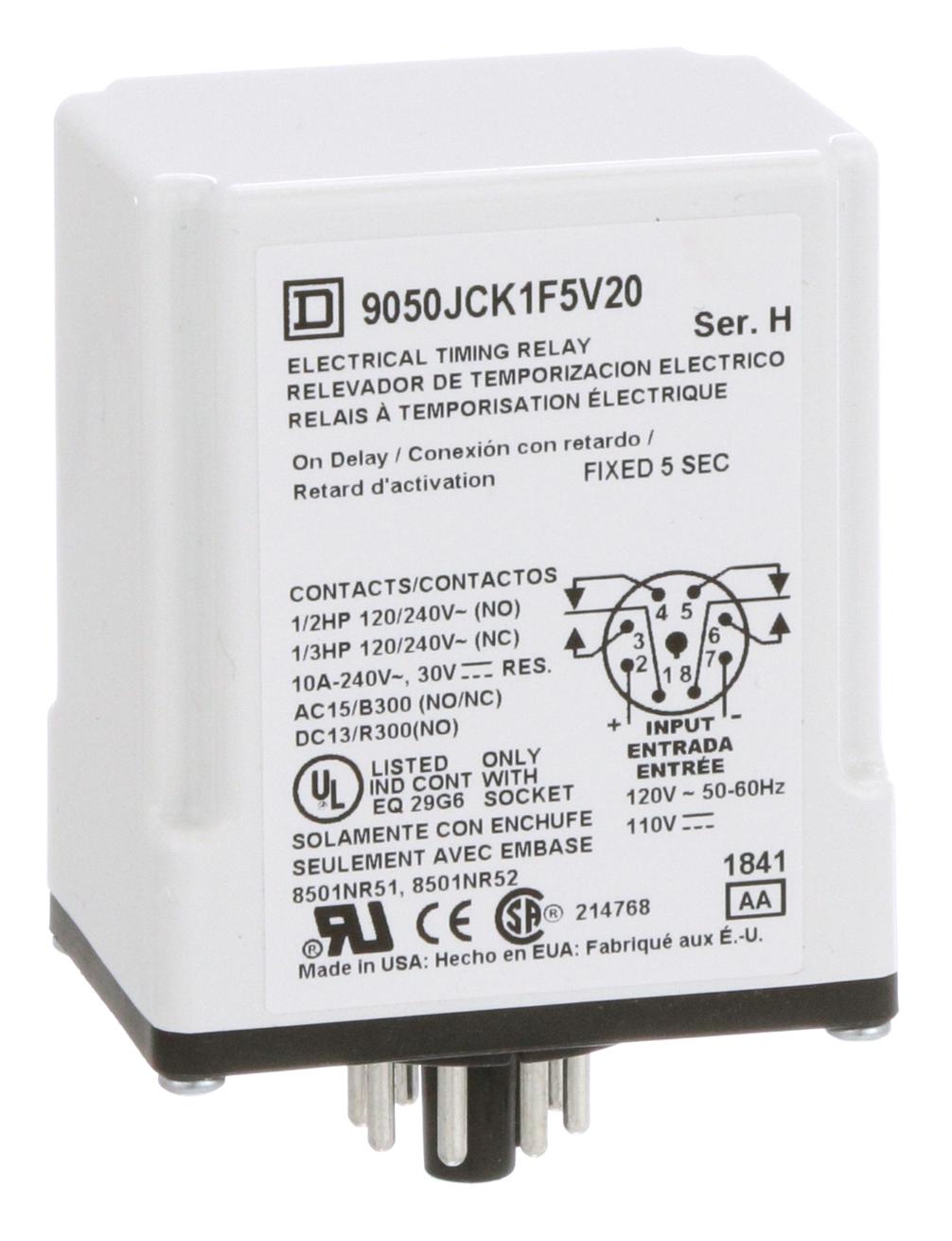 Square D By Schneider Electric 9050Jck1F5V20 Time Delay Relay, Dpdt, 5S, 120Vac