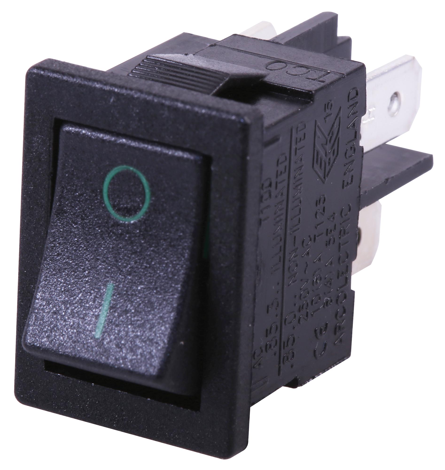 Arcolectric (Bulgin) H8550Xbaac Rocker Switch, Dpst, Black/green