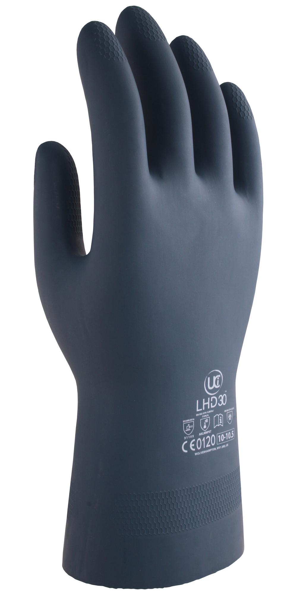 Uci G/lhd30/bk/10 Gloves, Rubber/neoprene, Black, Xl