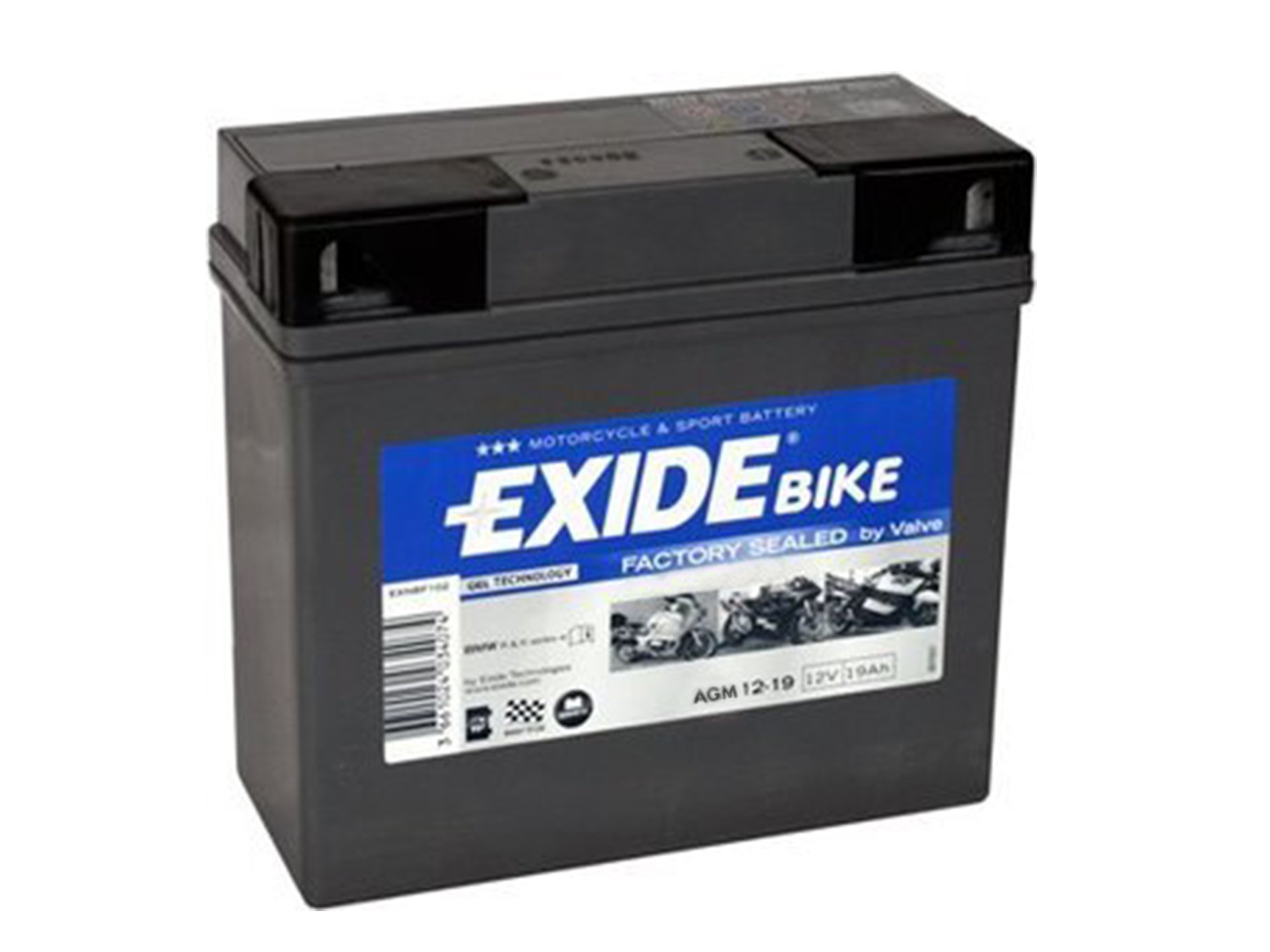 Exide AGM 12-19 Maintenance free Motorcycle Battery Size