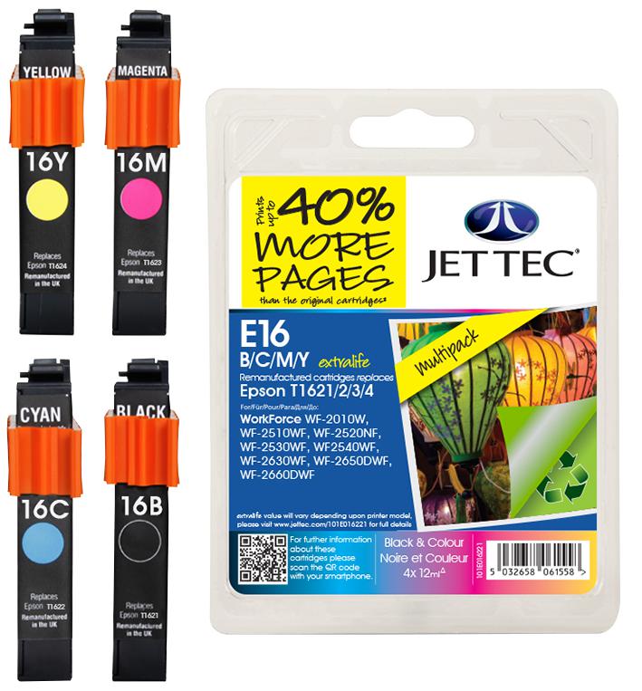 Jet Tec 101E016221 Ink Cart, Reman, T1626 4 Col Multipack