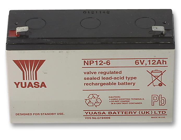 Yuasa Np12-6 Battery,lead Acid,12Ah,6V