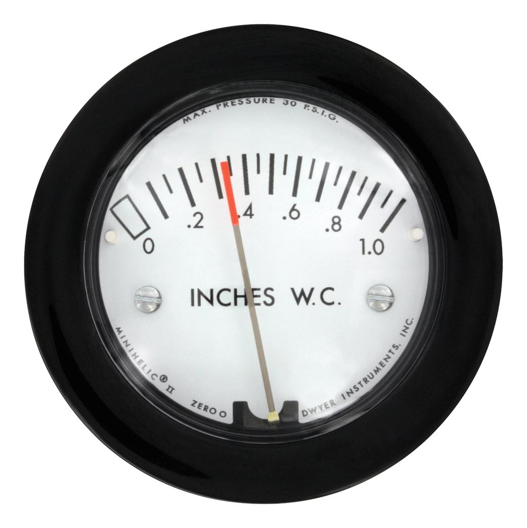 Dwyer 2-5000-50mm Pressure Gauge, 50mm-H2O, 48.9Deg C