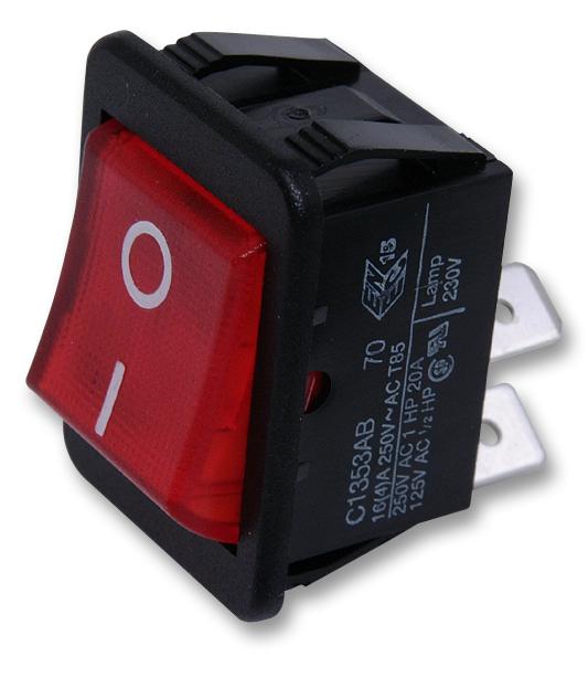 Arcolectric (Bulgin) C1353Abnac Switch, Dpst, 15A, 250Vac, Red, I/o
