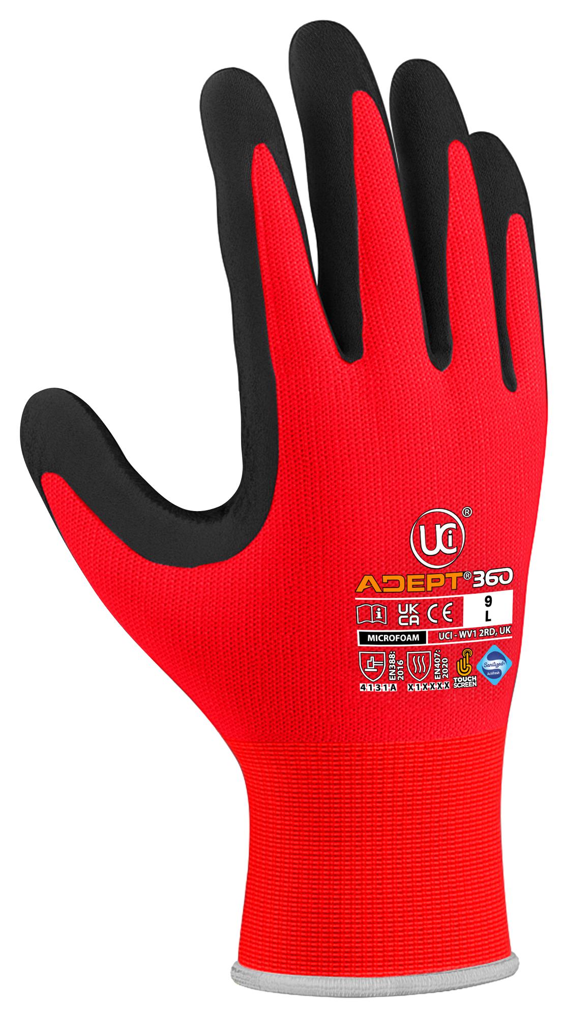 Uci G/adept360-Red/06 Gloves, Nylon/spandex, Red, Xs