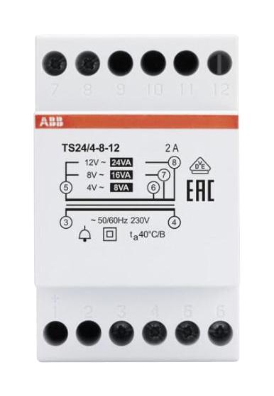 Abb Ts24/4-8-12 Bell Transformer, 4V/8V/12V, 6A, 24Va