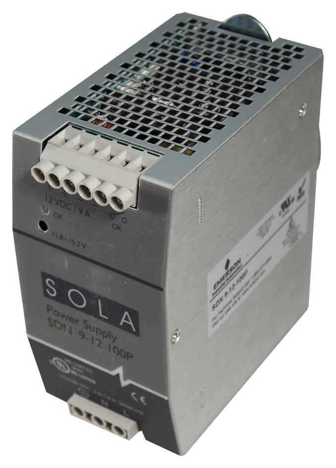 SolaHD Sdn-9-12-100P Ac-Dc Converter, Din Rail, 1 O/p, 108W, 9A, 12V