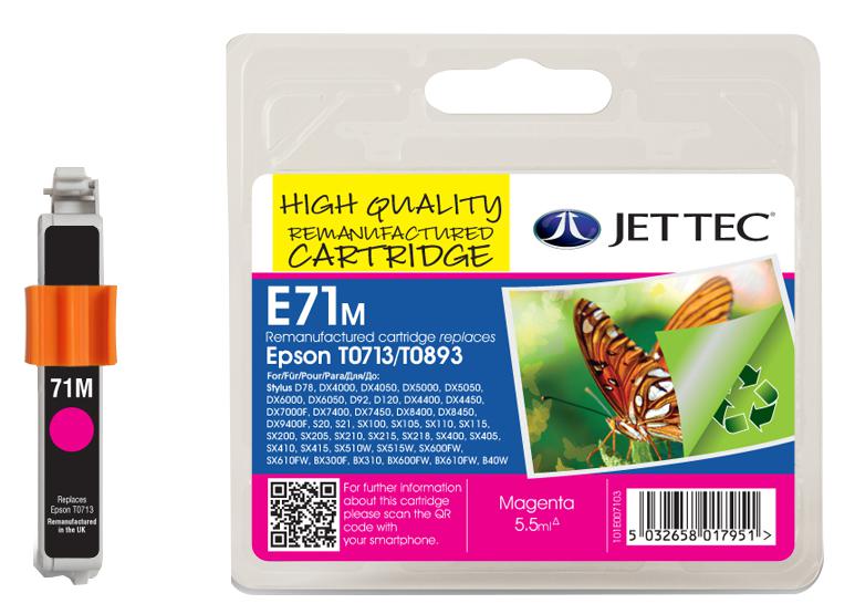 Jet Tec 101E007103 Ink Cart, Compatible,epson T0713 Magenta