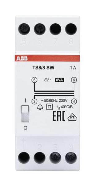 Abb Ts8/8Sw Bell Transformer, 8V, 1A, 8Va