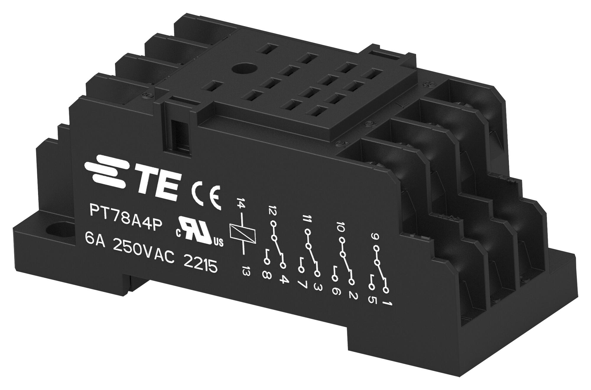 Amp Connectors / Te Connectivity 2071566-2 Relay Socket, 14 Pin, 6A, 250V, Din Rail