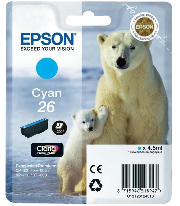 Epson C13T26124010 Ink Cartridge, T2612, Cyan, Epson