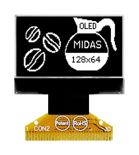 Midas Displays Mcot128064N2Z-Wm Oled Display, Cot, 128 X 64 Pixel, 3V