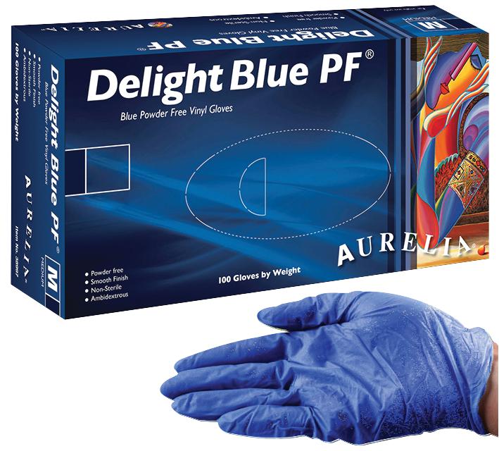 Aurelia 38996 Vinyl Gloves, Food Grade, Blue, S, Pk100