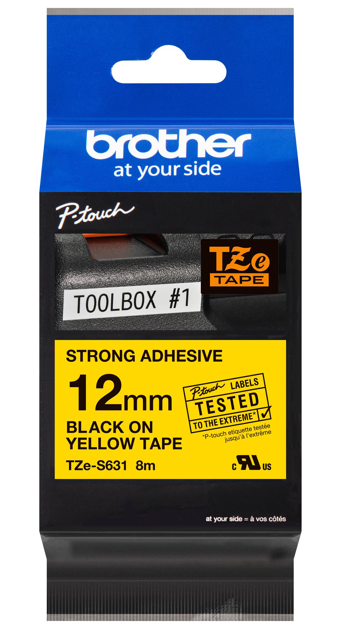 Brother Tze-S631 Tape, 12mm, Black/yellow, S/adh