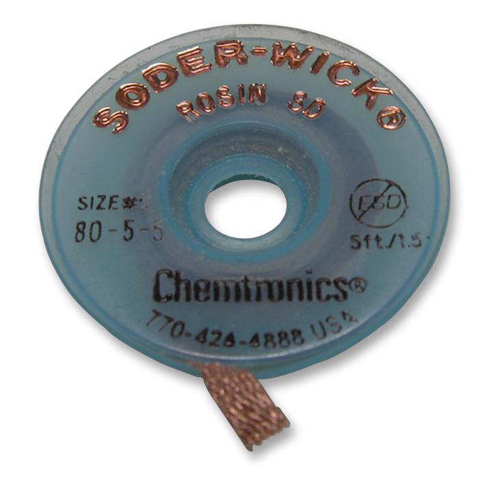 Chemtronics 80-1-5 Desoldering Braid, 5Ft X 0.9mm