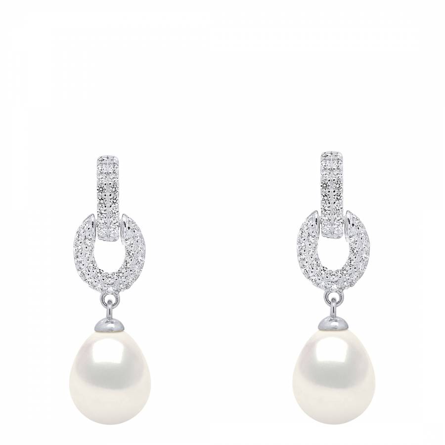 White Natural Freshwater Pearl 8-9mm Hanging Earrings