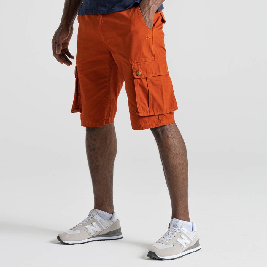 Orange Cotton Cargo Shorts