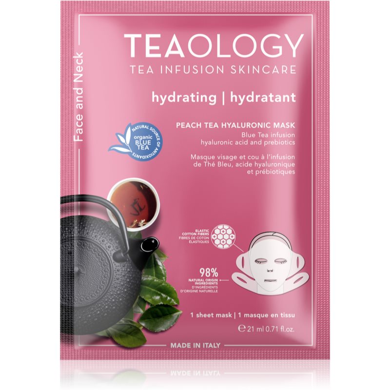 Teaology Face Mask Peach Tea Hyaluronic moisturising face sheet mask 21 ml