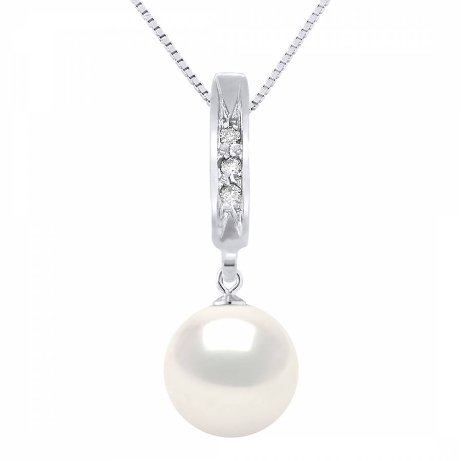 White Gold And Diamond Real Cultured Pearl Necklace