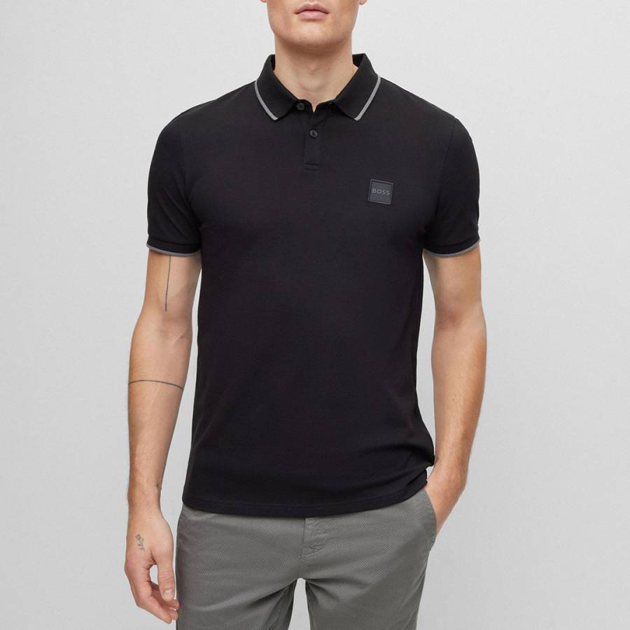 Black Passertip Cotton Blend Polo Shirt