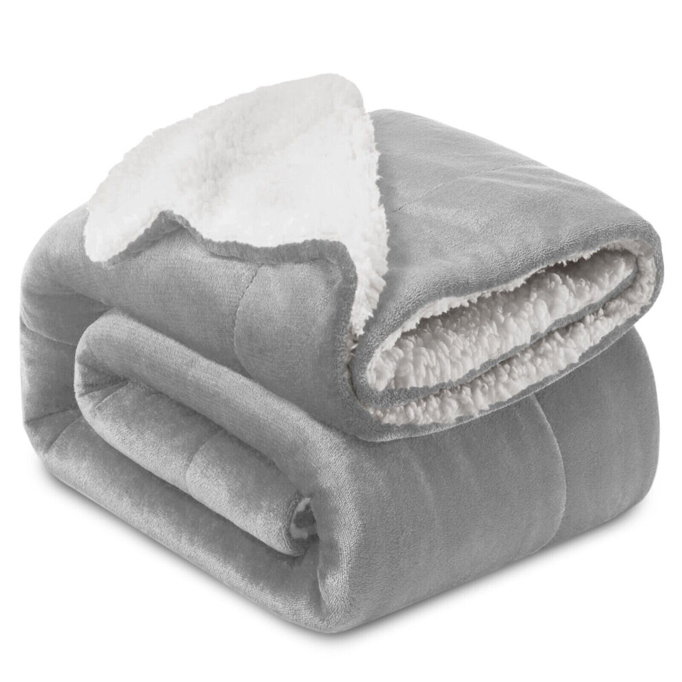 (SILVER, KING) SHERPA FLEECE BLANKETS SOFT WARM REVERSIBLE PLUSH THROW THICK LUXURIOUS DOUBLE LAYER BLANKET