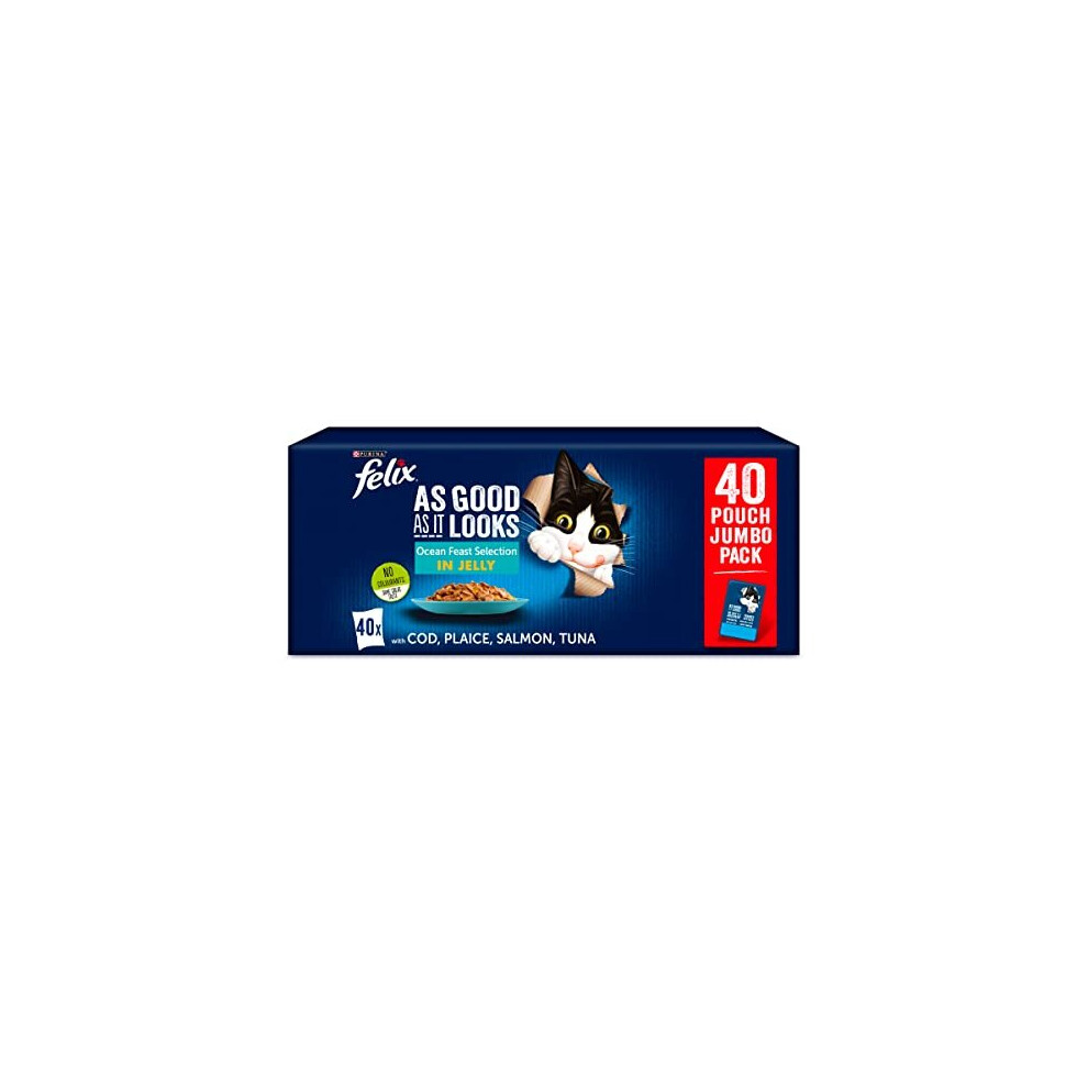 PURINA FELIX AS GOOD AS IT LOOKS OCEAN FEASTS Fish selection in Jelly with cod, with plaice, with salmon, with tuna Wet Cat Food Pouch 40x100g