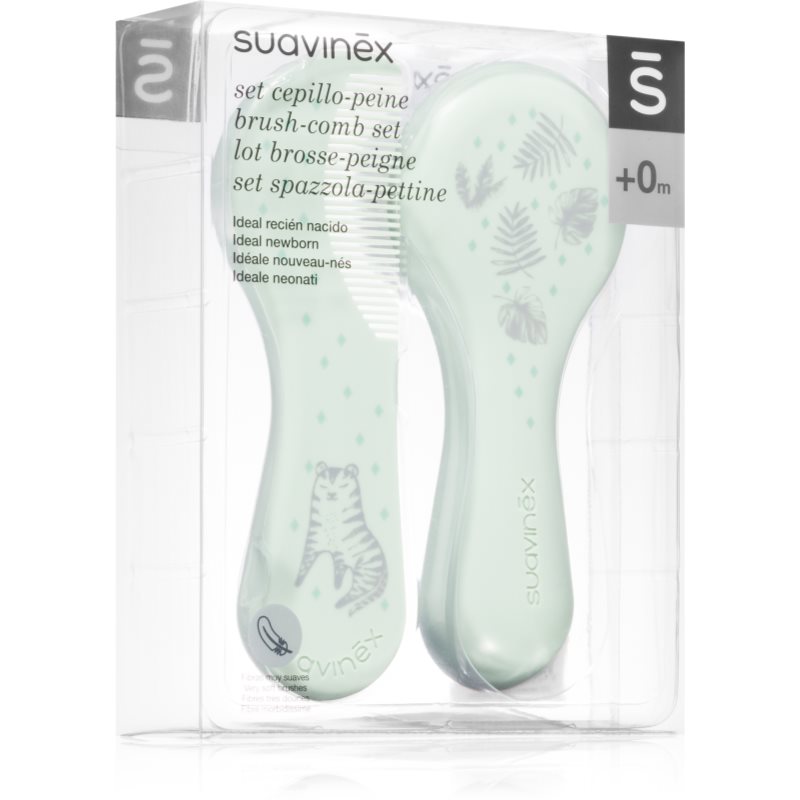 Suavinex Tigers Brush-comb Set set for children from birth Grey 2 pc