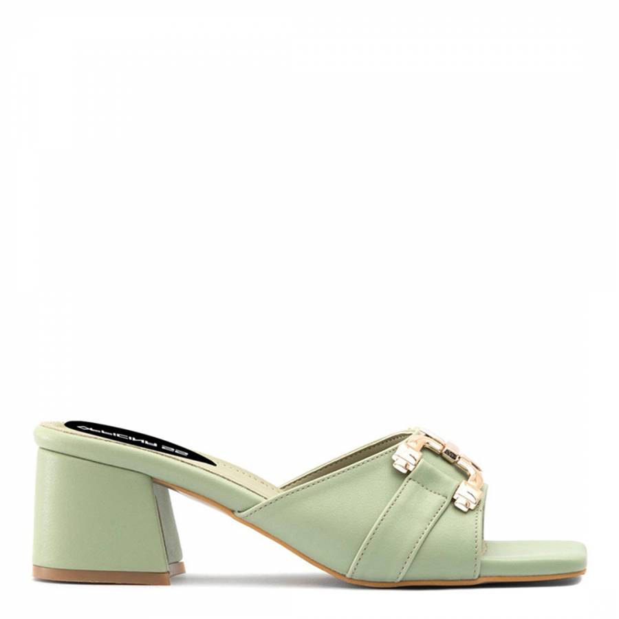 Green/Gold Detailed Heeled Mules