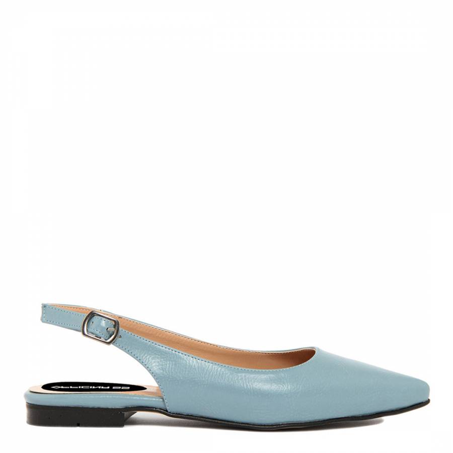 Blue Leather Back Buckle Flat Shoes
