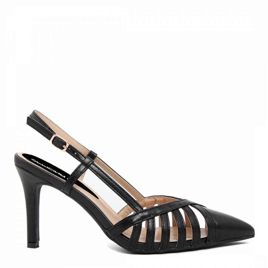 Black Strappy Slingback Court Shoes