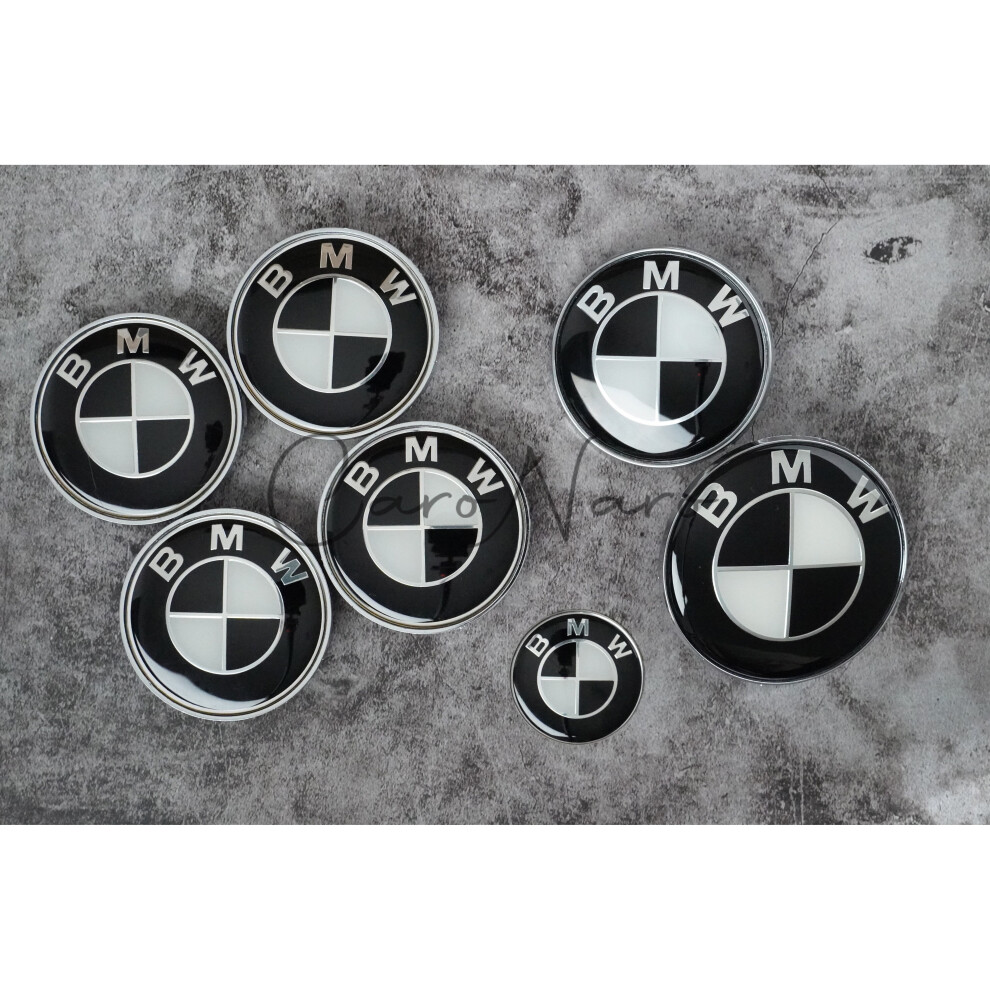 (Black and white ) Full Set of BMW Boot Bonnet Badges wheel caps x7