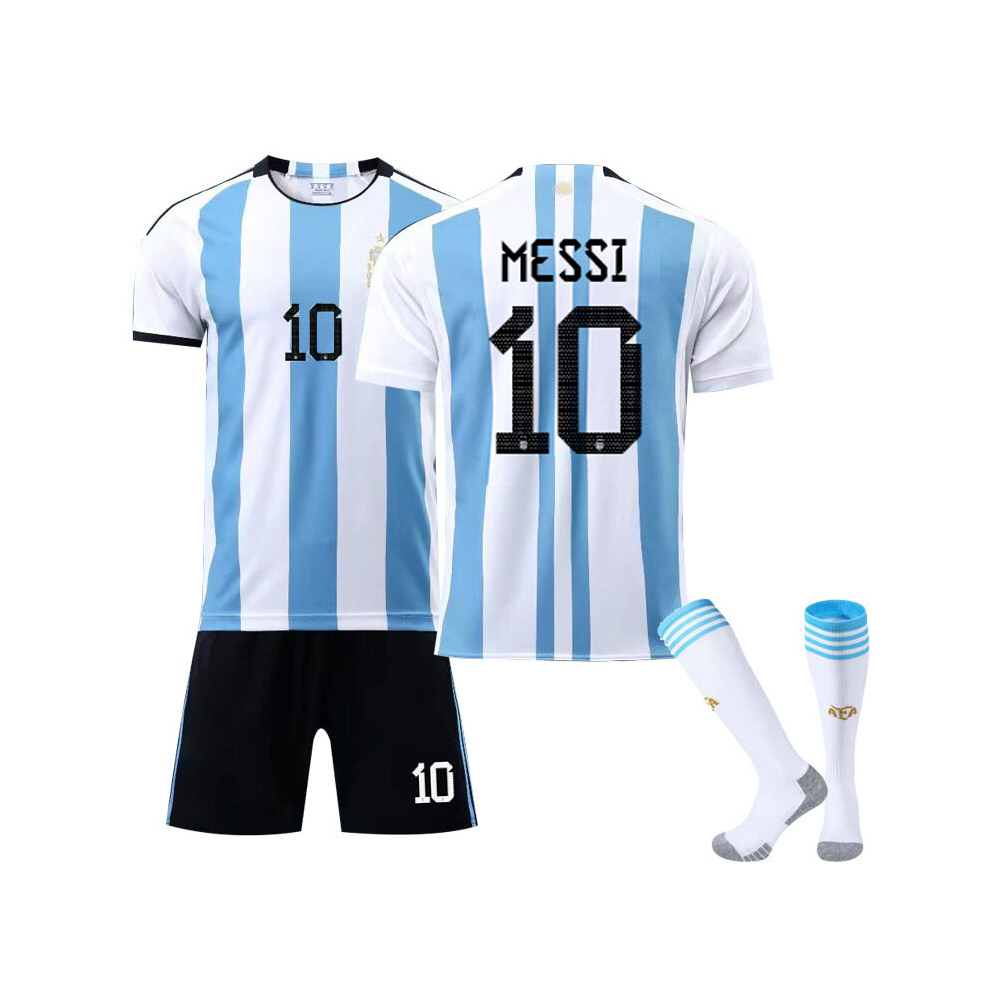 (26) 2022 World Cup Argentina Messi No.10 Soccer Jersey Set Football Kits T-shirt For Kids Adult