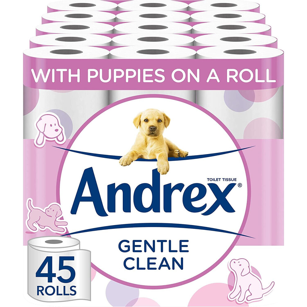 Andrex Gentle Clean Toilet Rolls - 45 Toilet Roll Pack Gentle and Soft
