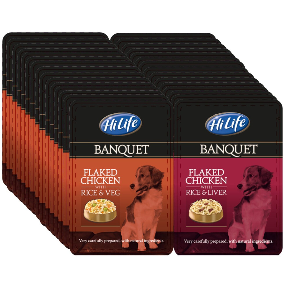 HiLife Banquet Dog Food Pouches, Chicken Breast and Liver/Chicken Breast and Veg, 30 x 100g Pouches
