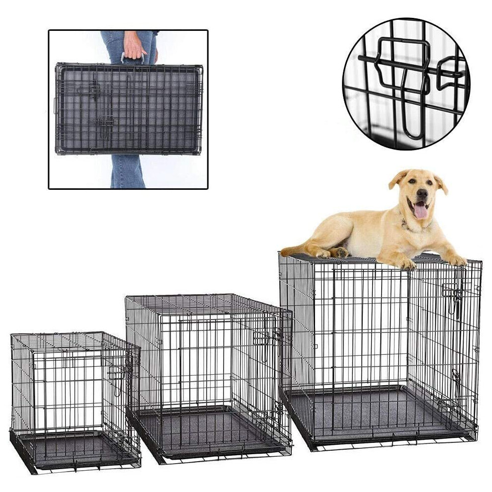 (24inch, Black) Dog Crate Puppy Pet Cage Carrier Folding 2-Doors