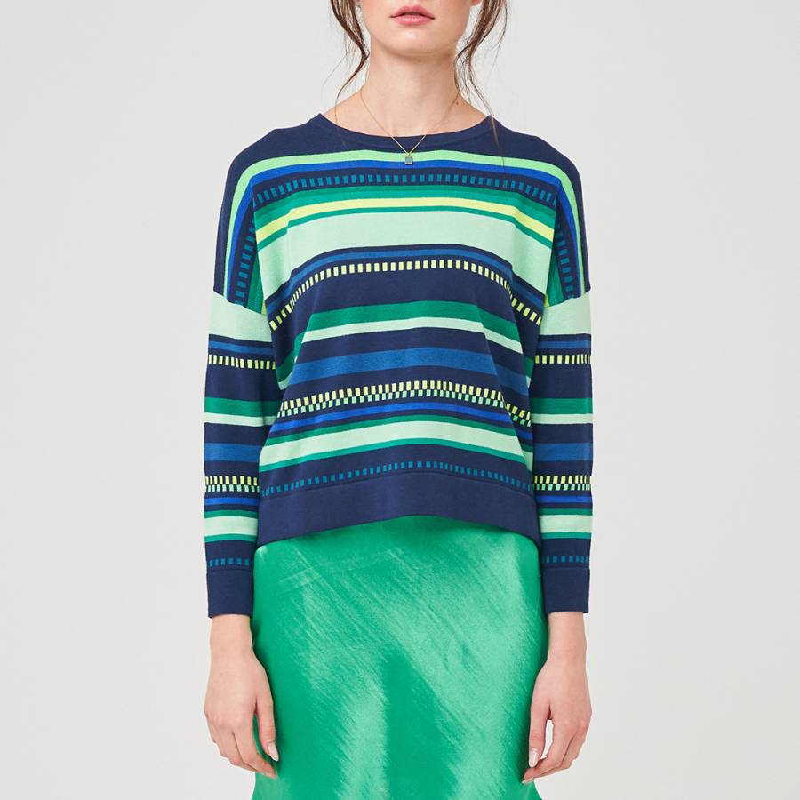 Blue and Gren Stitch Detail Stripe Sweater