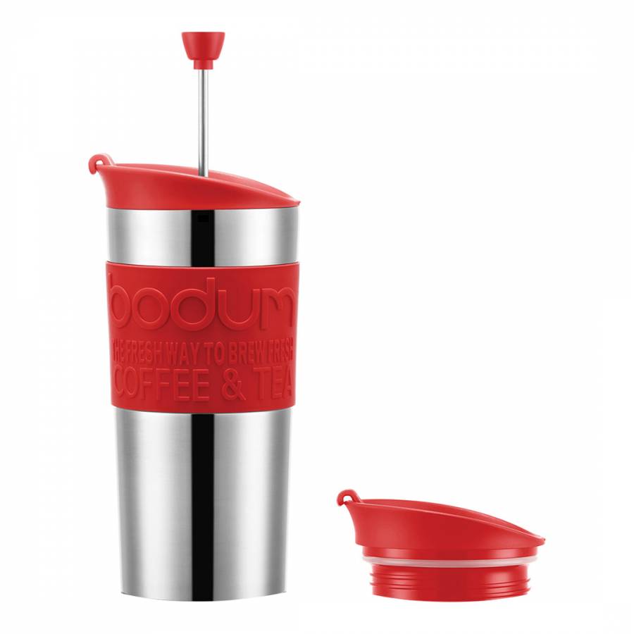 Red Stainless Steel  Travel Coffee Maker With Extra Lid 0.35L 12oz