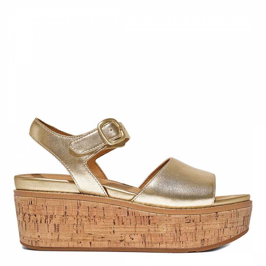 Gold Eloise Cork/Leather Back Strap Wedge Sandals